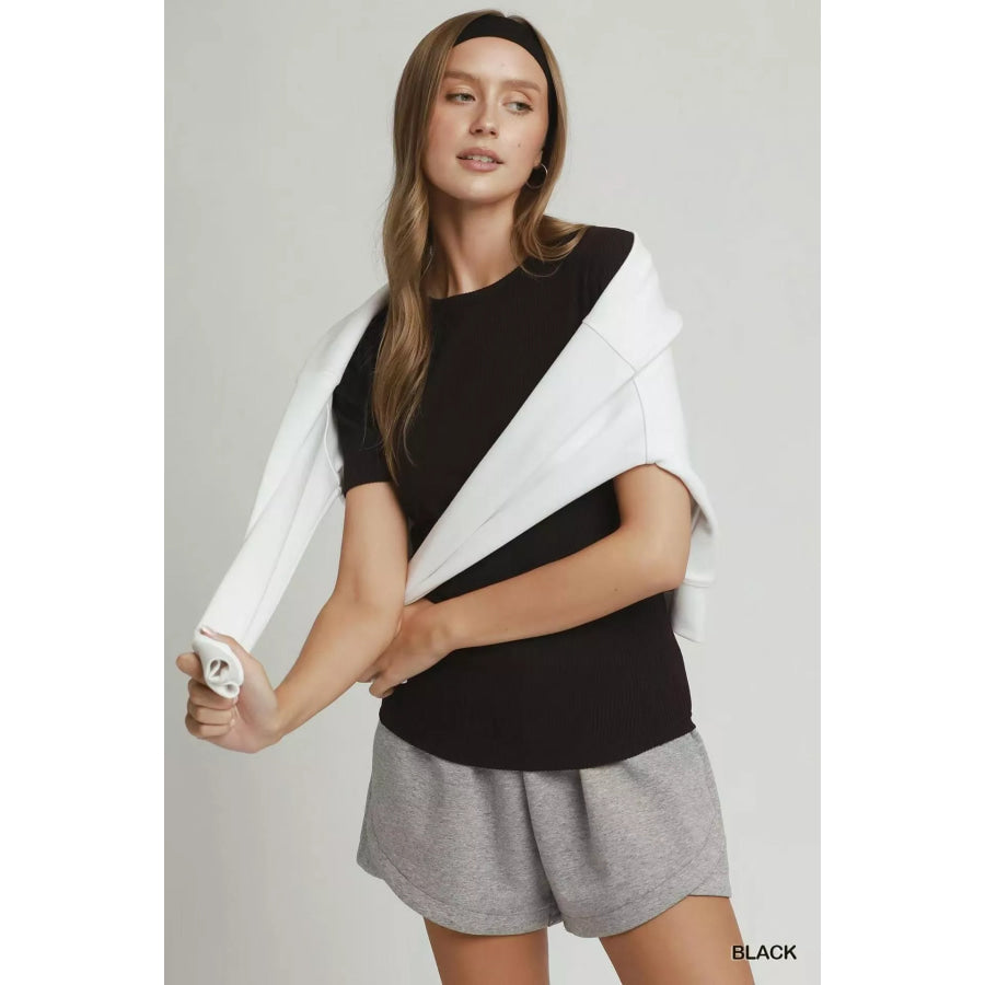 Umgee Brushed Rib Short Sleeve Top Apparel and Accessories