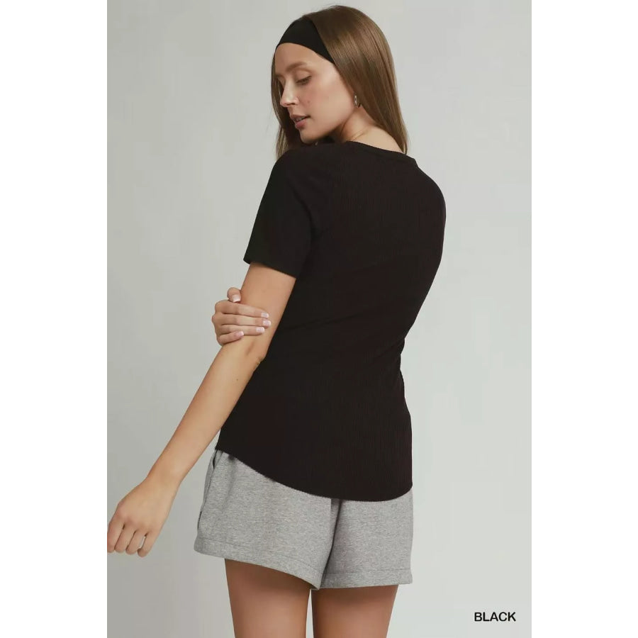 Umgee Brushed Rib Short Sleeve Top Apparel and Accessories
