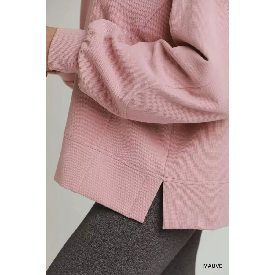 Umgee Brushed Waffle Polo Collared Pullover Apparel and Accessories