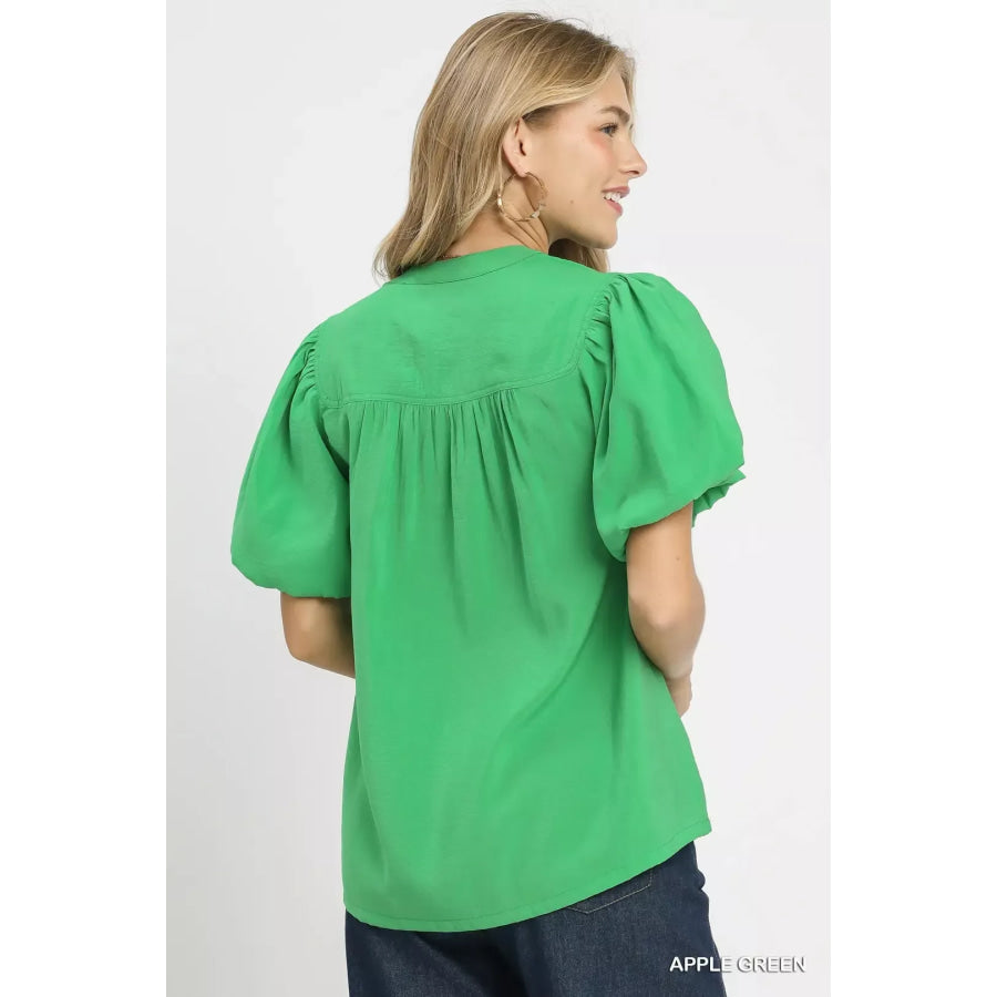 Umgee Button-Down Puff Sleeve Shirt Apparel and Accessories