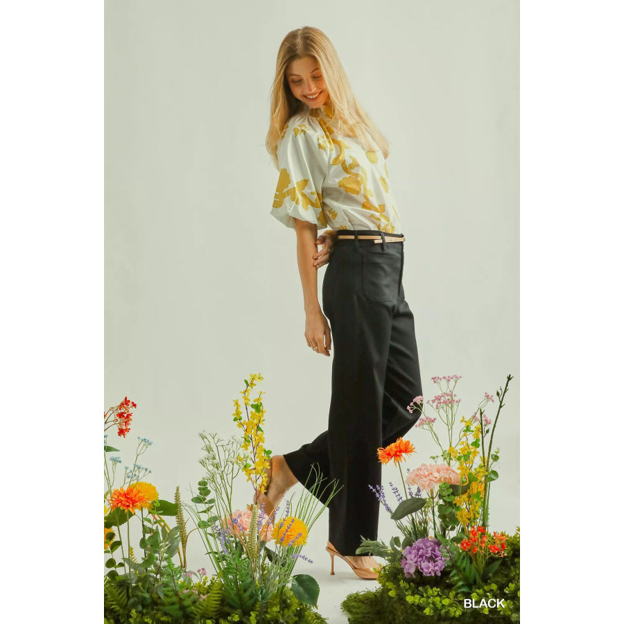 Umgee Button Stretched Pants Apparel and Accessories