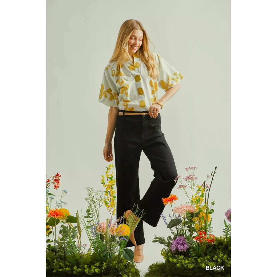 Umgee Button Stretched Pants Black / S Apparel and Accessories