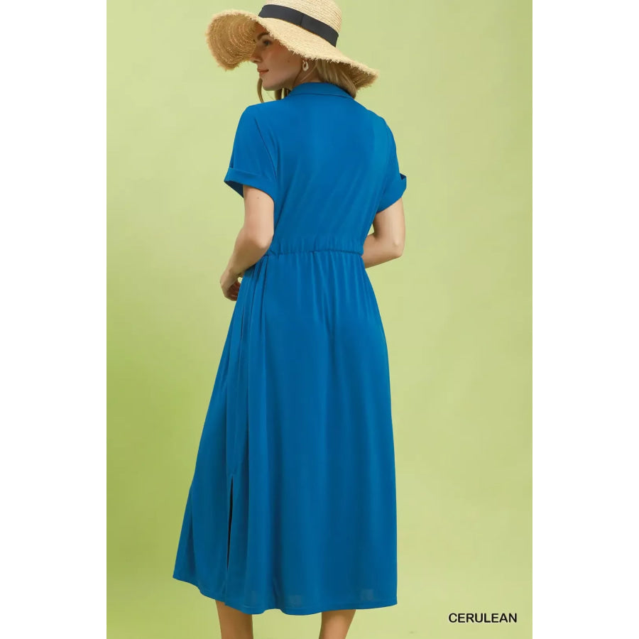 Umgee Collared Belted Midi Dress Apparel and Accessories