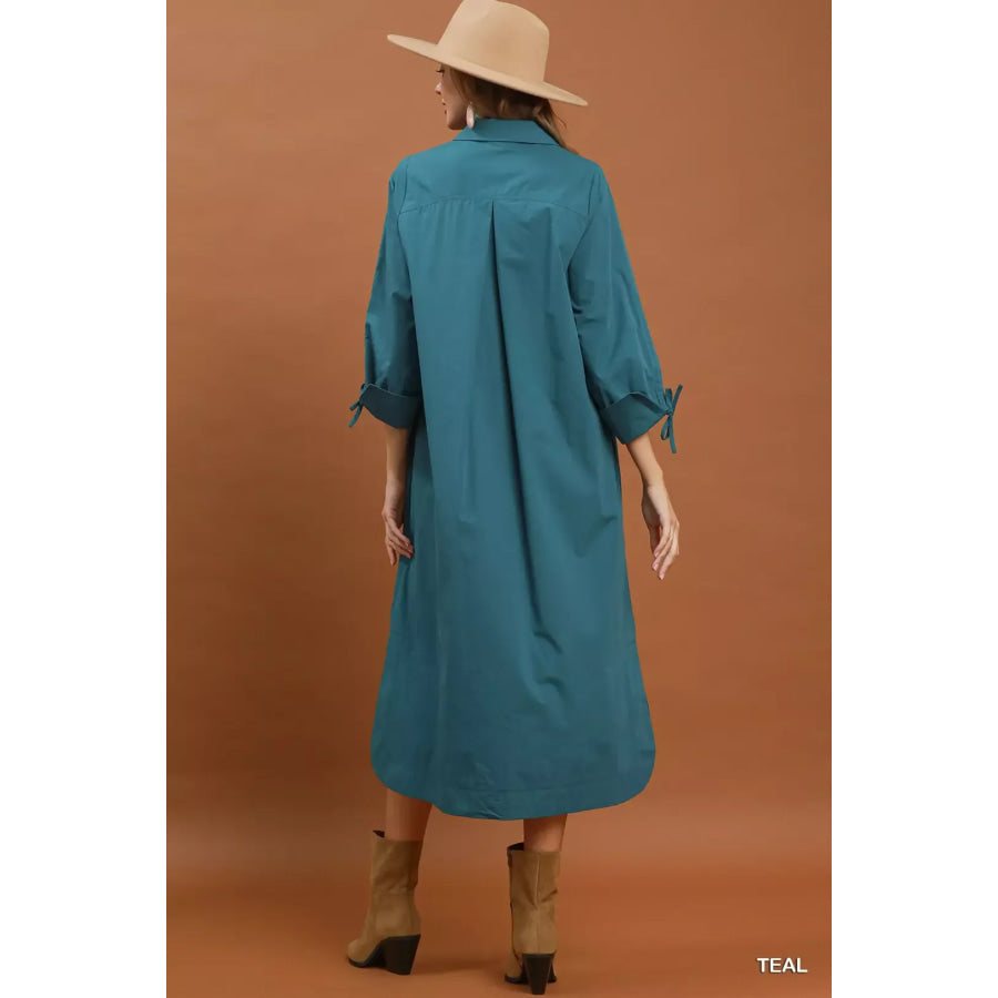 Umgee Collared Button Detail Relaxed Midi Dress Apparel and Accessories