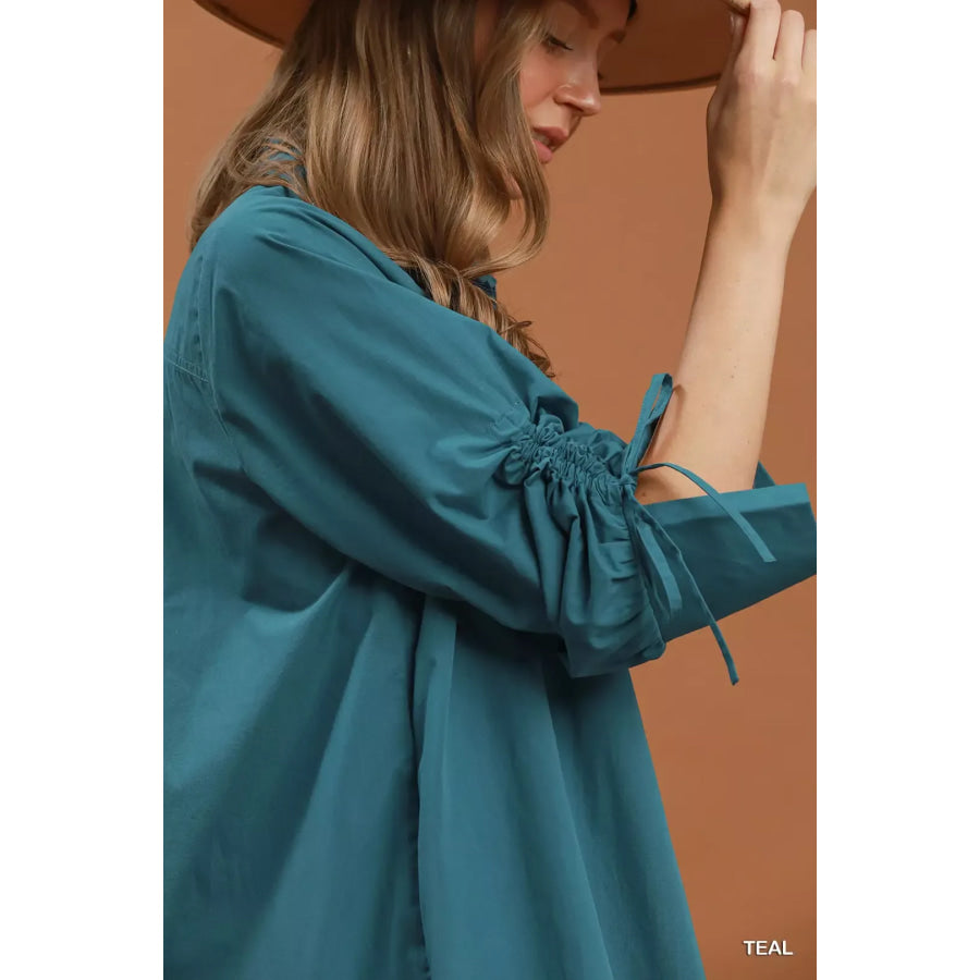 Umgee Collared Button Detail Relaxed Midi Dress Apparel and Accessories