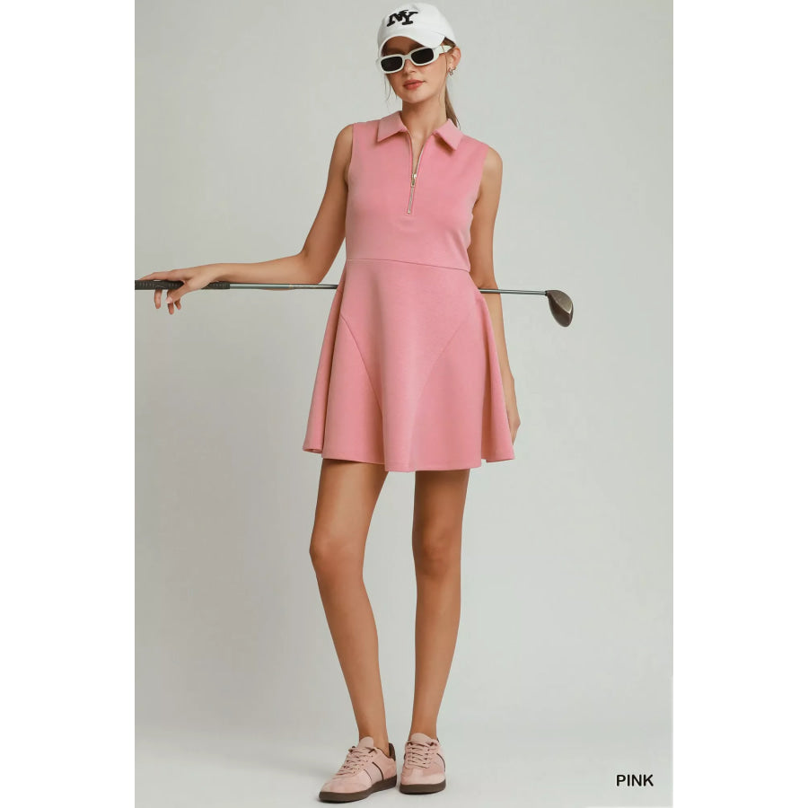 Umgee Collared Quarter Zip Tennis Dress Apparel and Accessories
