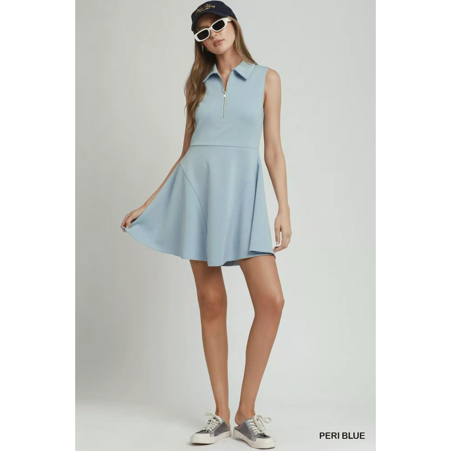 Umgee Collared Quarter Zip Tennis Dress PERI BLUE / S Apparel and Accessories