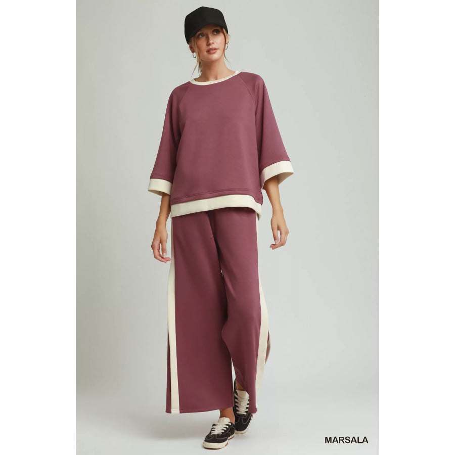 Umgee Colorblock Crewneck Raglan Sleeve Top Apparel and Accessories