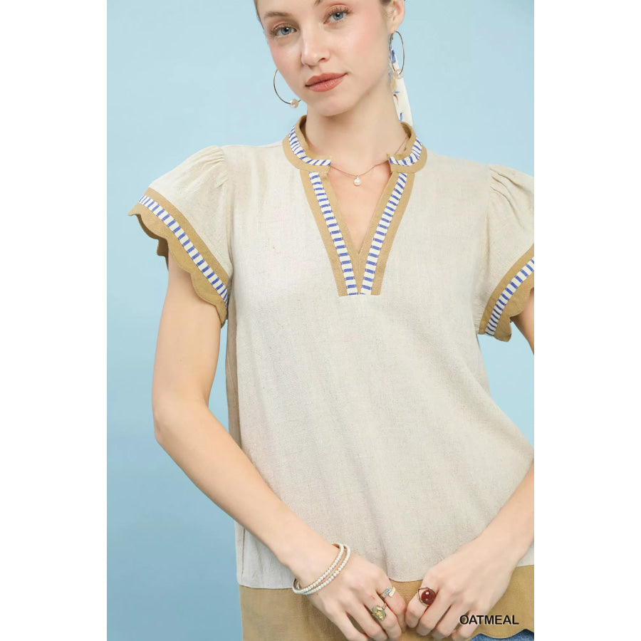 Umgee Contrast Scallop Trim Top Apparel and Accessories