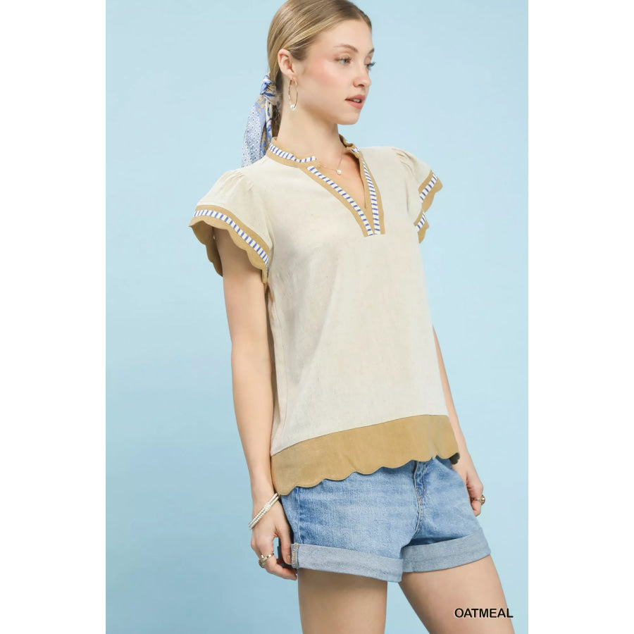 Umgee Contrast Scallop Trim Top Apparel and Accessories