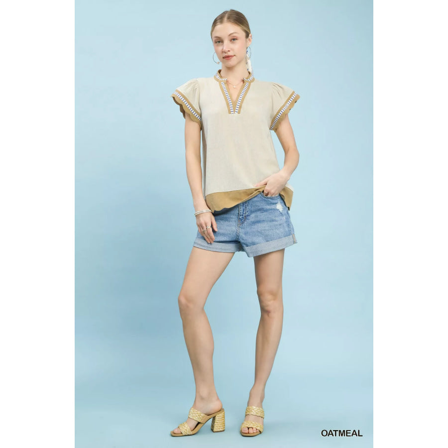 Umgee Contrast Scallop Trim Top Apparel and Accessories