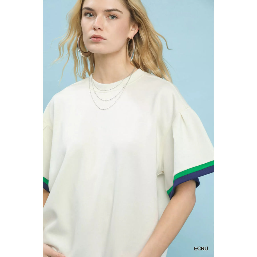 Umgee Contrast Trim Bell Sleeve Top Apparel and Accessories