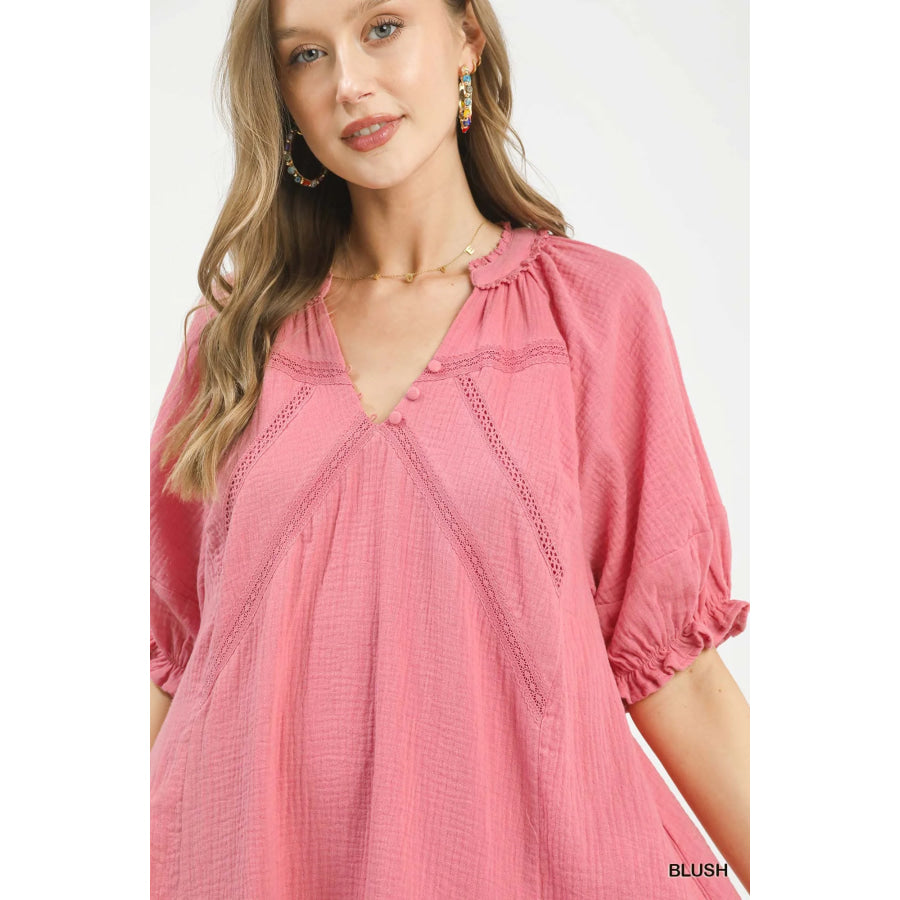 Umgee Cotton Gauze Mini Dress Apparel and Accessories