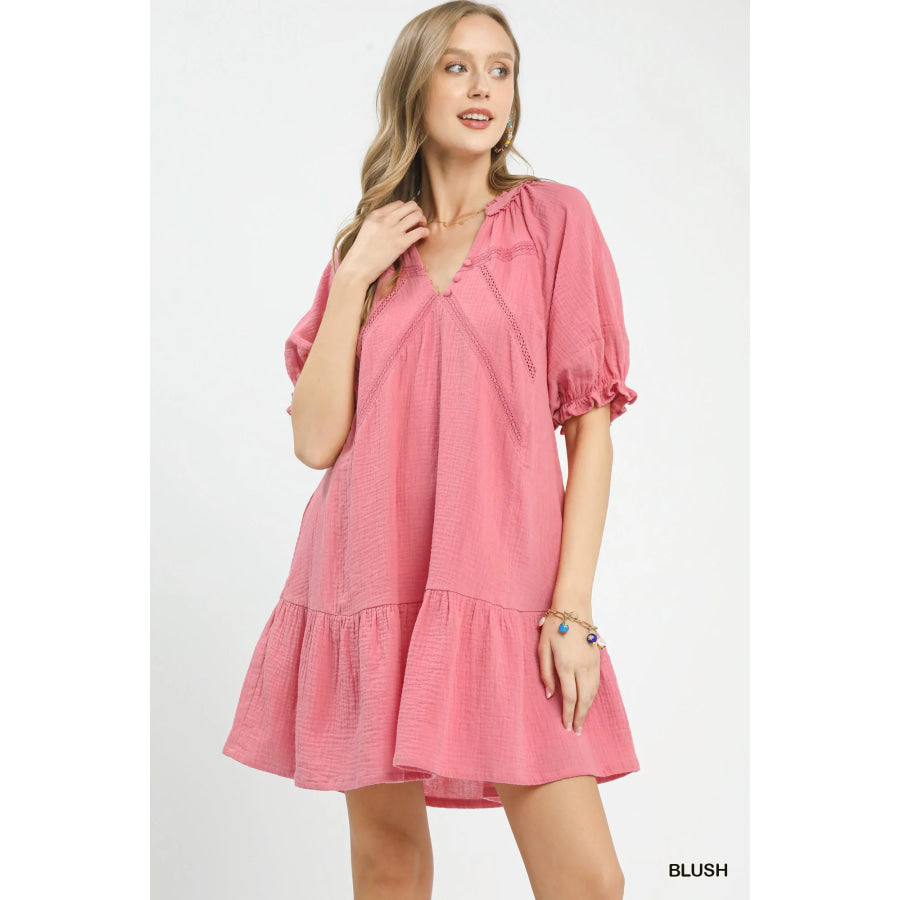 Umgee Cotton Gauze Mini Dress BLUSH / S Apparel and Accessories