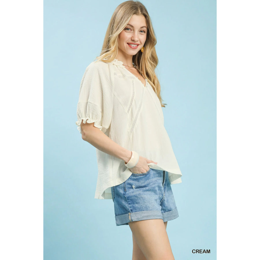 Umgee Cotton Gauze Ruffle Top CREAM / S Apparel and Accessories