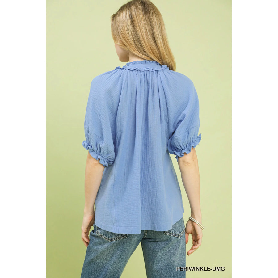 Umgee Cotton Gauze Ruffle Top Apparel and Accessories
