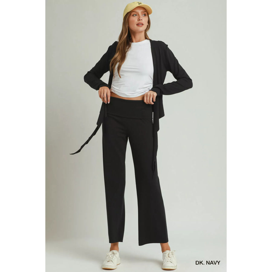 Umgee Cotton Viscose Folded Waistband Straight Leg Pants Apparel and Accessories