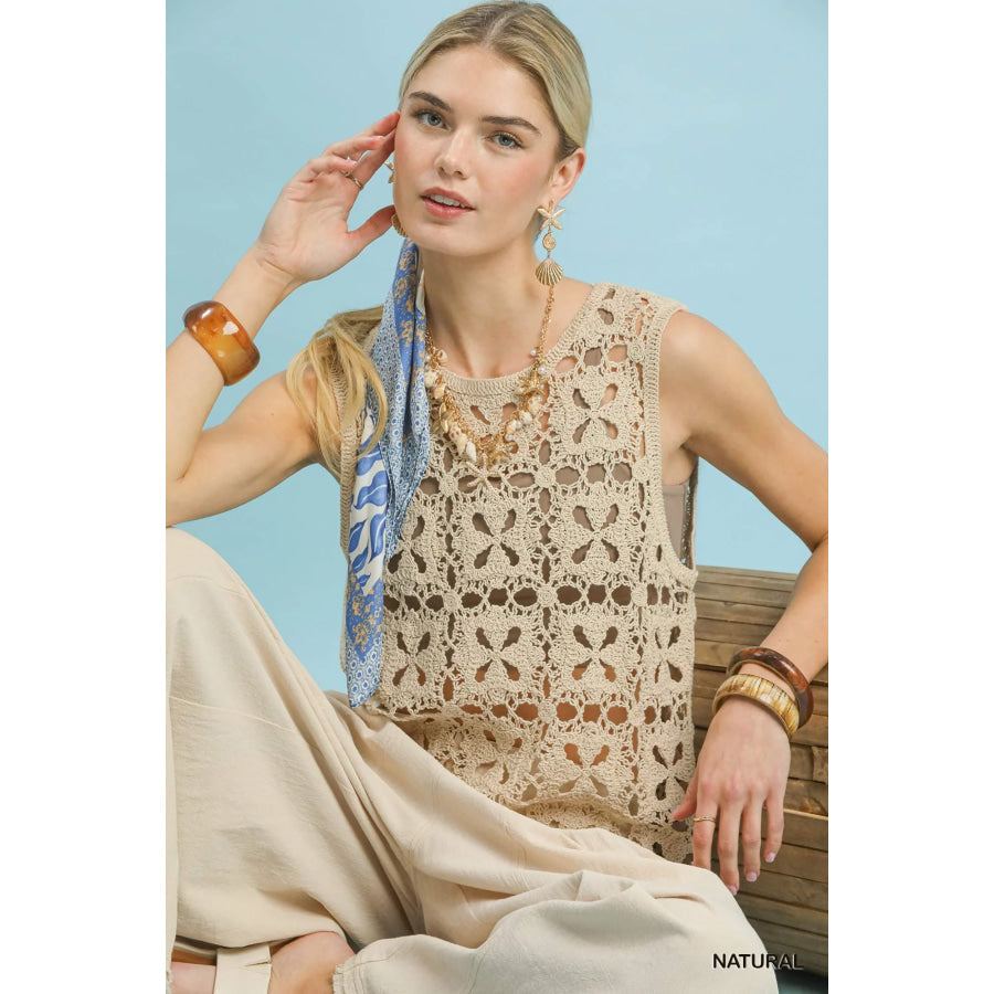 Umgee Crochet Flower Motif Sleeveless Tank Top Apparel and Accessories