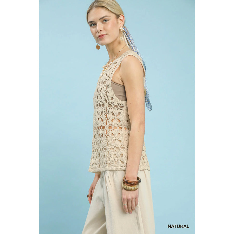 Umgee Crochet Flower Motif Sleeveless Tank Top Apparel and Accessories