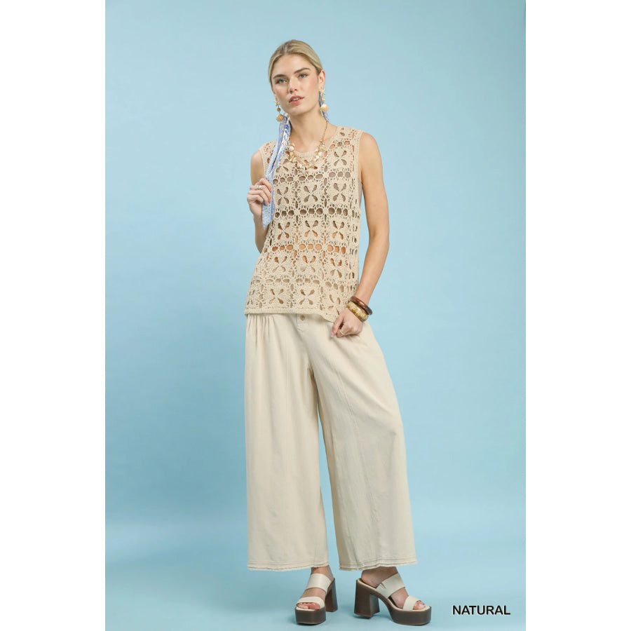 Umgee Crochet Flower Motif Sleeveless Tank Top Apparel and Accessories