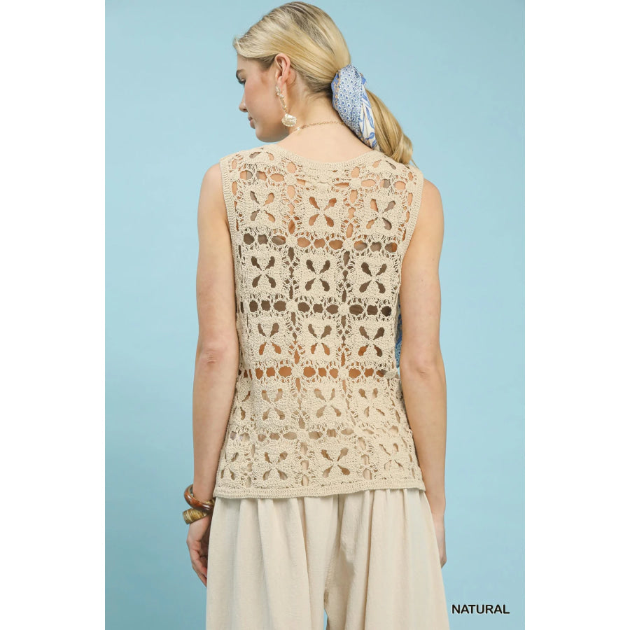 Umgee Crochet Flower Motif Sleeveless Tank Top Apparel and Accessories
