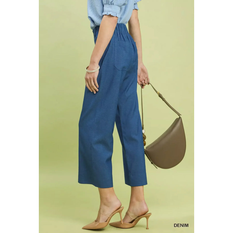 Umgee Denim Wide Leg Crop Pants with Front Pockets DENIM / S Apparel and Accessories