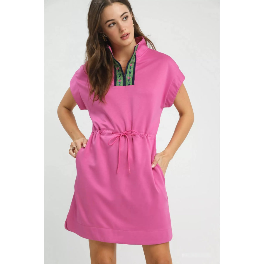 Umgee Dolman Sleeve Zip Detail Dress PEONY-UMG / S Apparel and Accessories