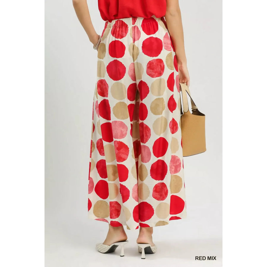 Umgee Dot Print Wide Leg Pants Apparel and Accessories