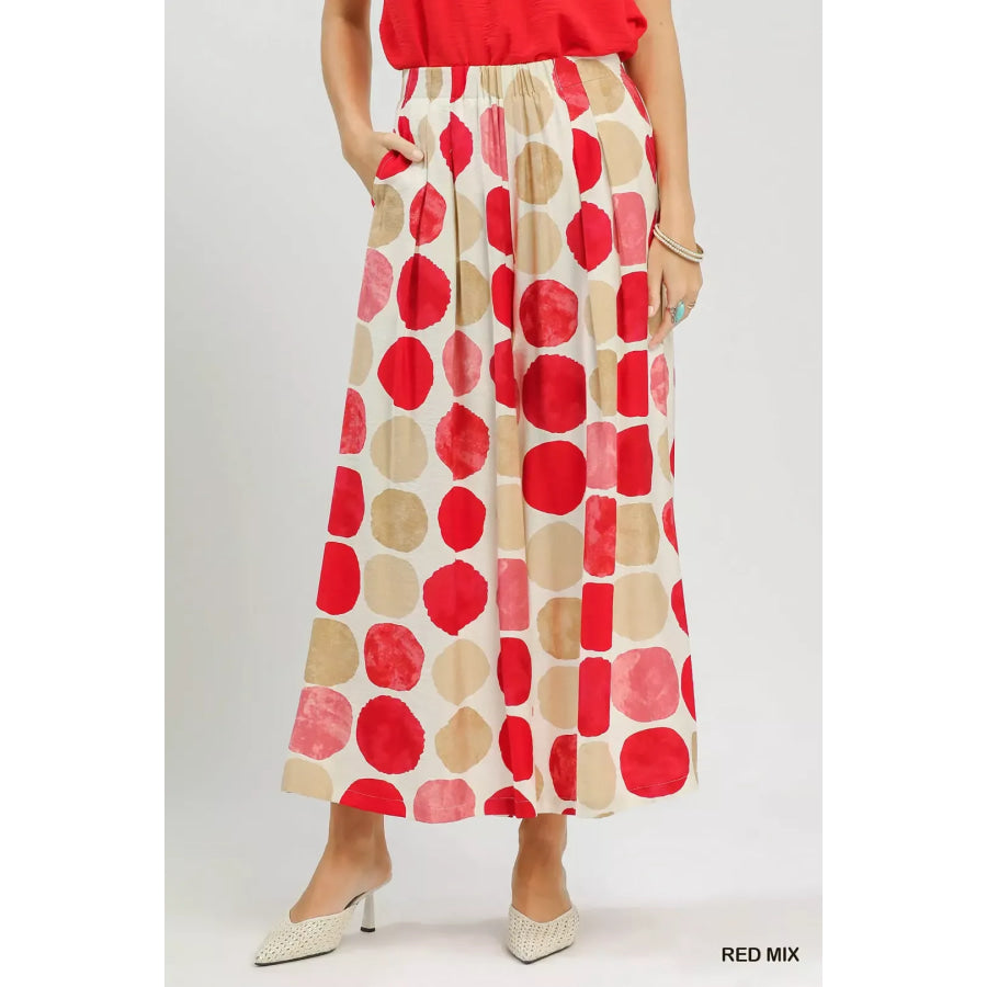 Umgee Dot Print Wide Leg Pants RED MIX / S Apparel and Accessories