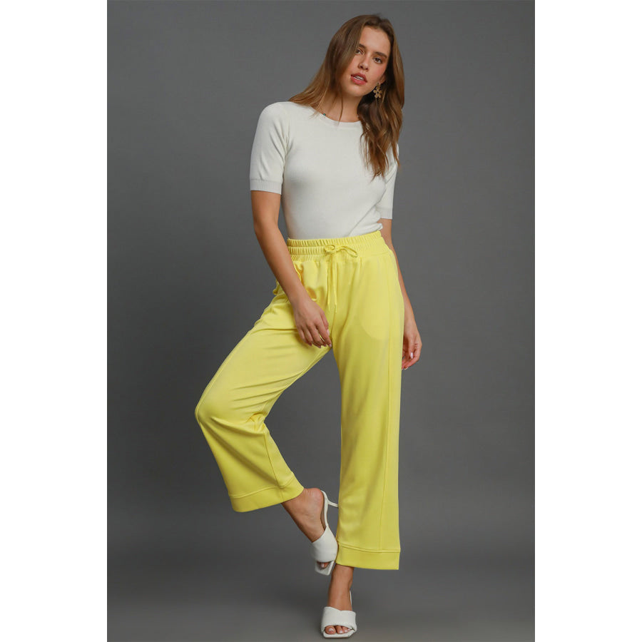 Umgee Drawstring Elastic Waist Wide Leg Pants Apparel and Accessories