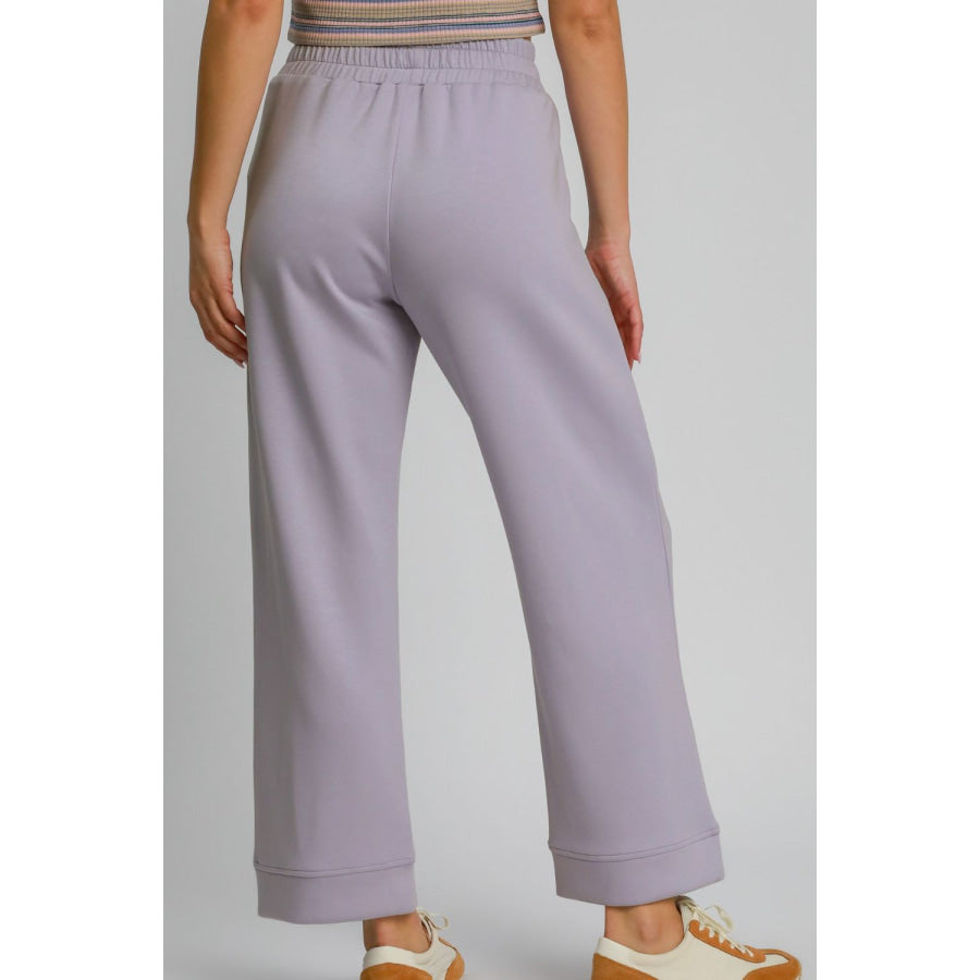 Umgee Drawstring Elastic Waist Wide Leg Pants LAVENDER / S Apparel and Accessories