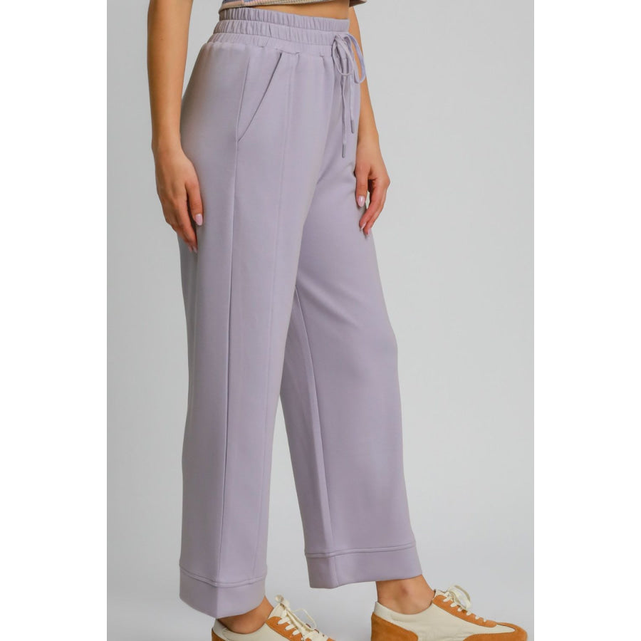 Umgee Drawstring Elastic Waist Wide Leg Pants Apparel and Accessories