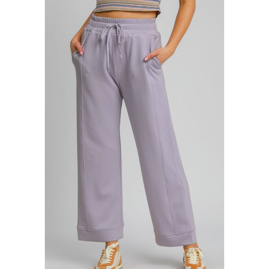 Umgee Drawstring Elastic Waist Wide Leg Pants LAVENDER / S Apparel and Accessories