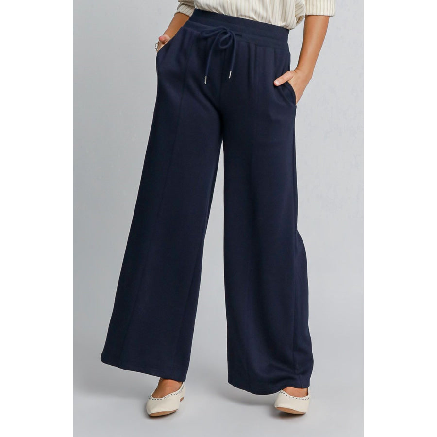 Umgee Drawstring Wide Leg Pants with Pockets Apparel and Accessories