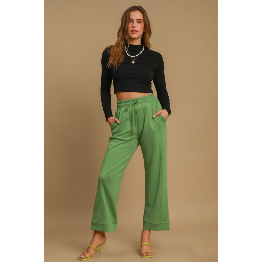 Umgee Drawstring Wide Leg Pants with Pockets Apparel and Accessories