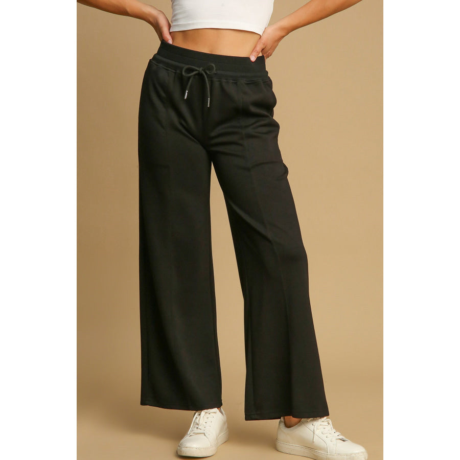 Umgee Drawstring Wide Leg Pants with Pockets Black / S Apparel and Accessories