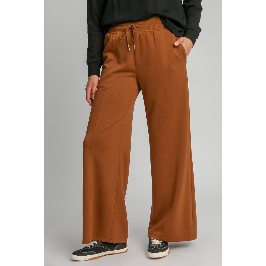 Umgee Drawstring Wide Leg Pants with Pockets Terracotta / S Apparel and Accessories