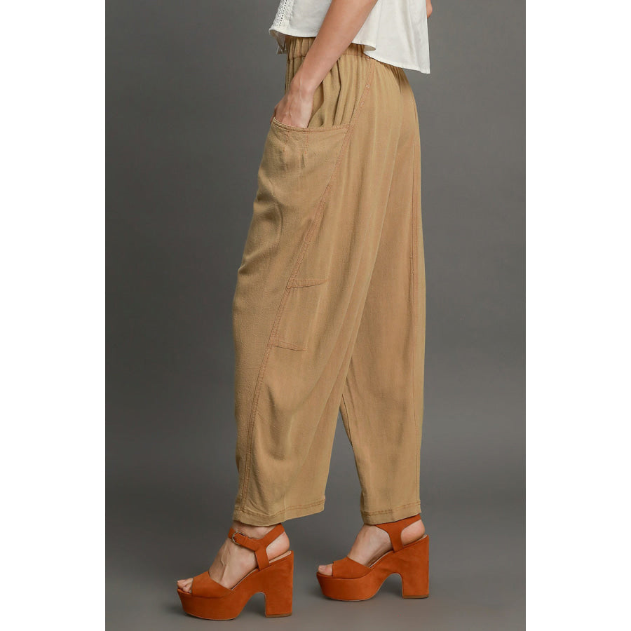 Umgee Elastic Waist Baggy Fit Pants with Pockets Apparel and Accessories