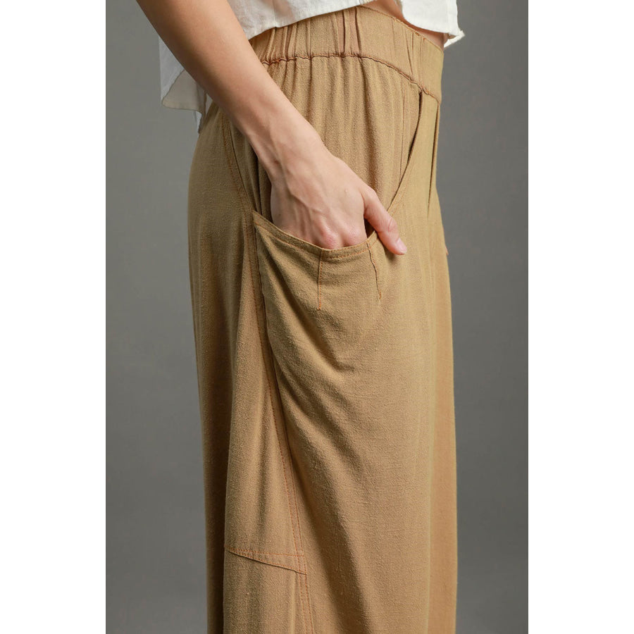 Umgee Elastic Waist Baggy Fit Pants with Pockets Apparel and Accessories