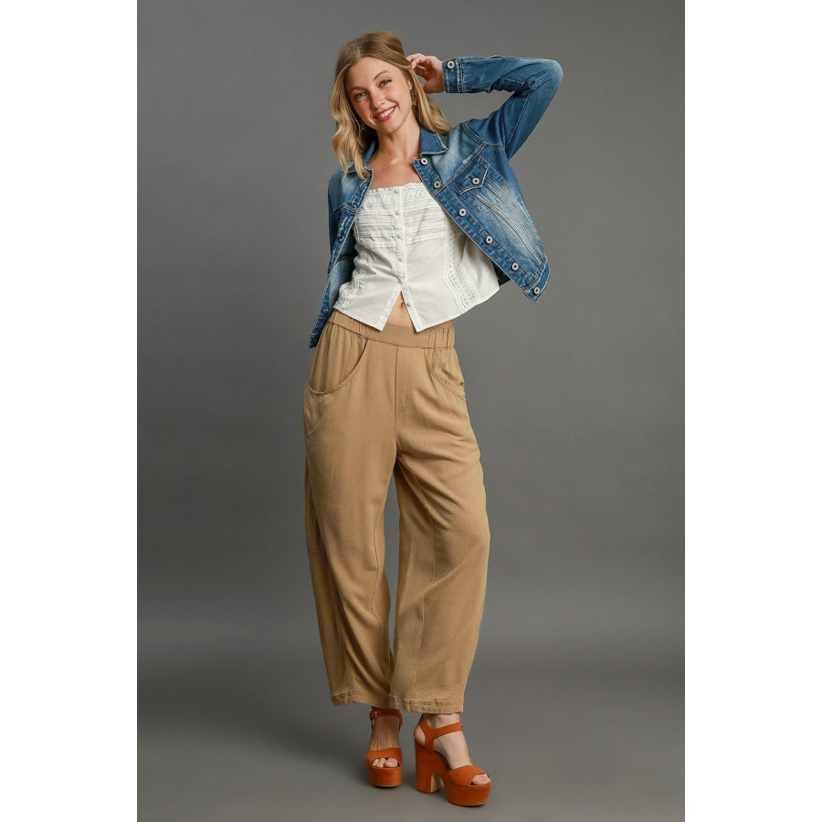 Umgee Elastic Waist Baggy Fit Pants with Pockets Apparel and Accessories