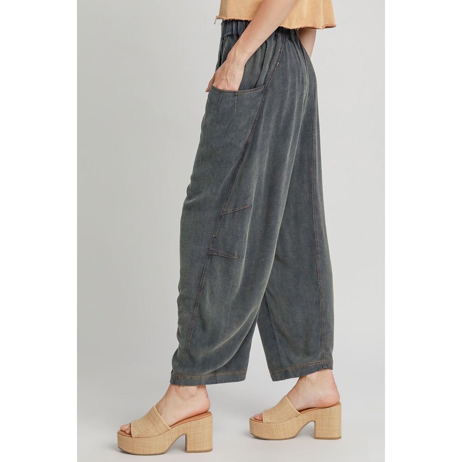 Umgee Elastic Waist Baggy Fit Pants with Pockets Apparel and Accessories