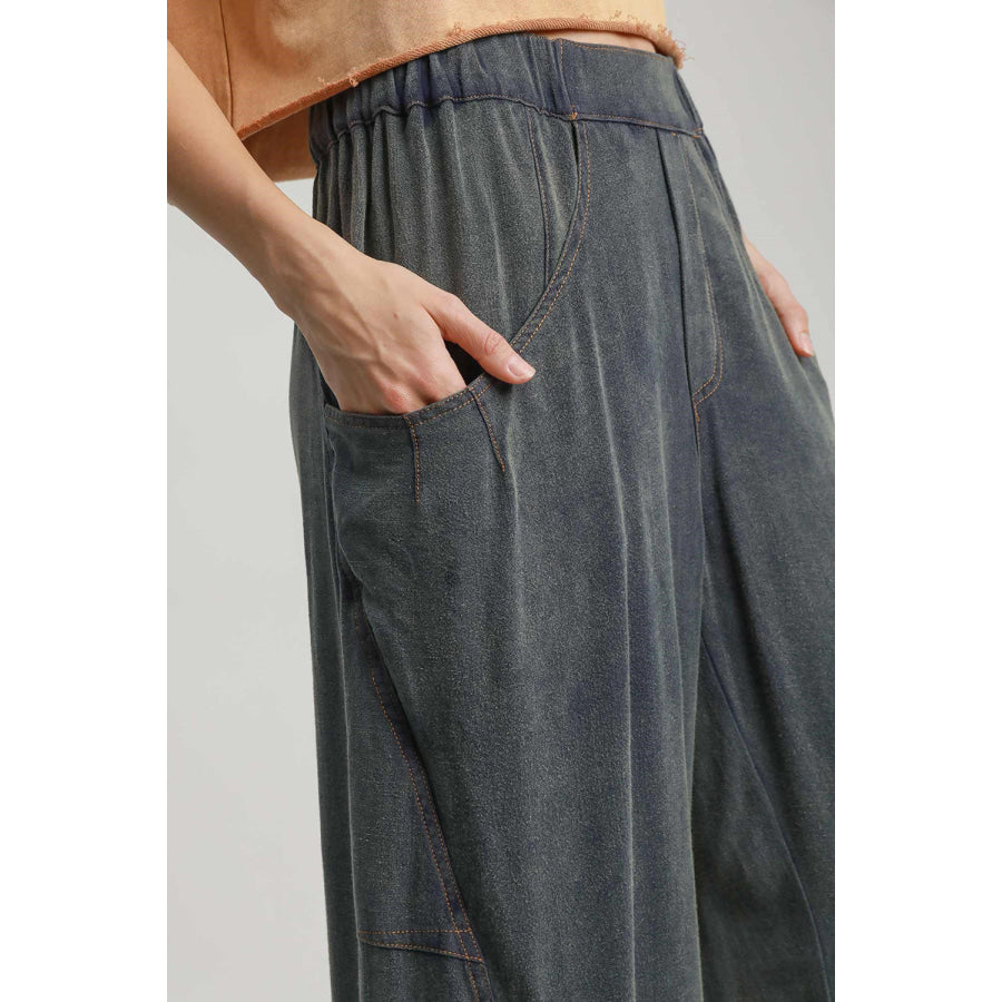 Umgee Elastic Waist Baggy Fit Pants with Pockets Apparel and Accessories