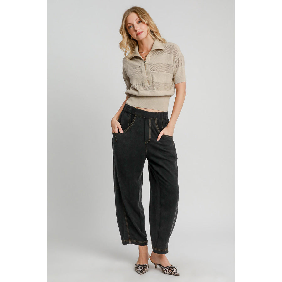 Umgee Elastic Waist Baggy Fit Pants with Pockets Apparel and Accessories