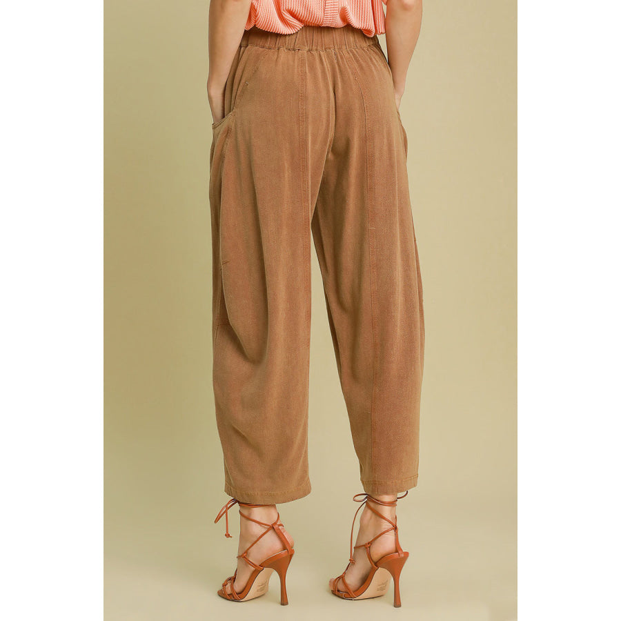 Umgee Elastic Waist Baggy Fit Pants with Pockets Caramel / S Apparel and Accessories