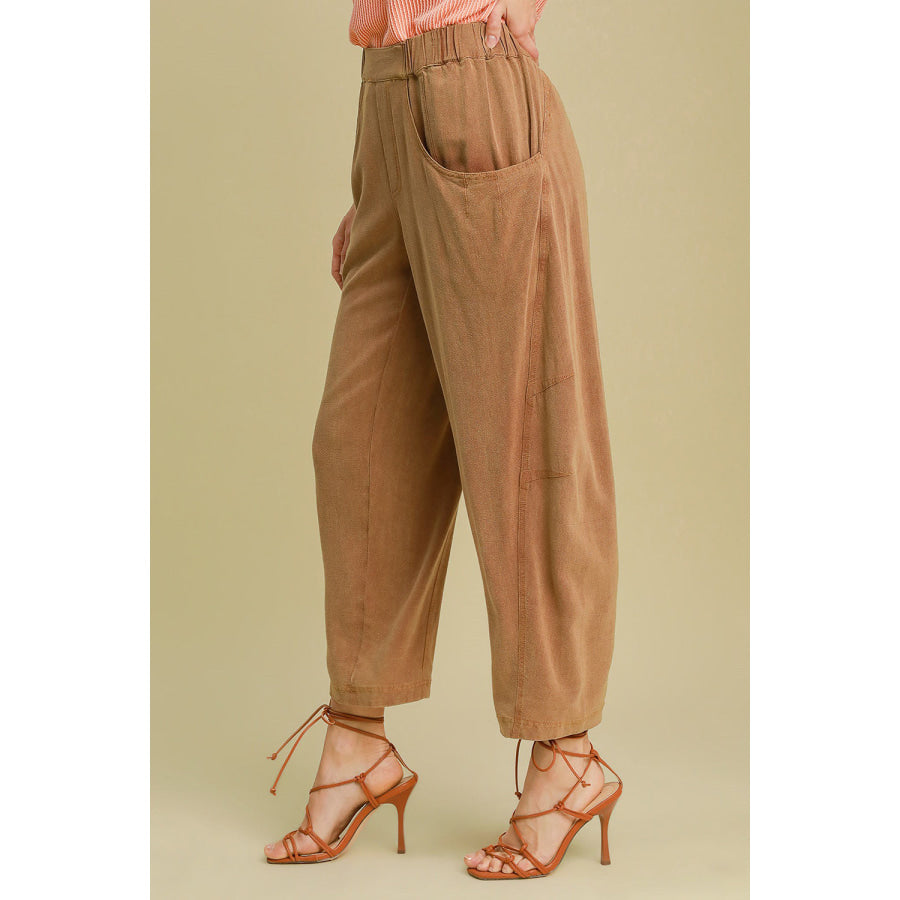 Umgee Elastic Waist Baggy Fit Pants with Pockets Apparel and Accessories