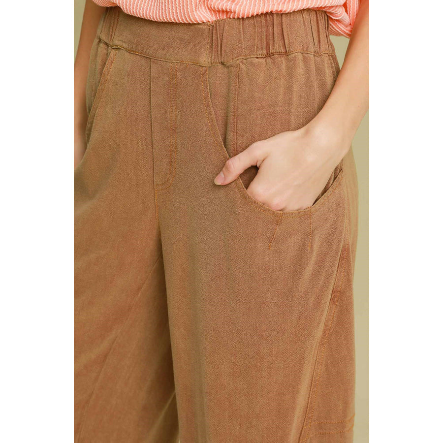 Umgee Elastic Waist Baggy Fit Pants with Pockets Apparel and Accessories