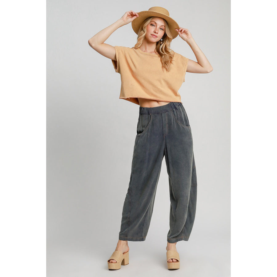 Umgee Elastic Waist Baggy Fit Pants with Pockets Apparel and Accessories