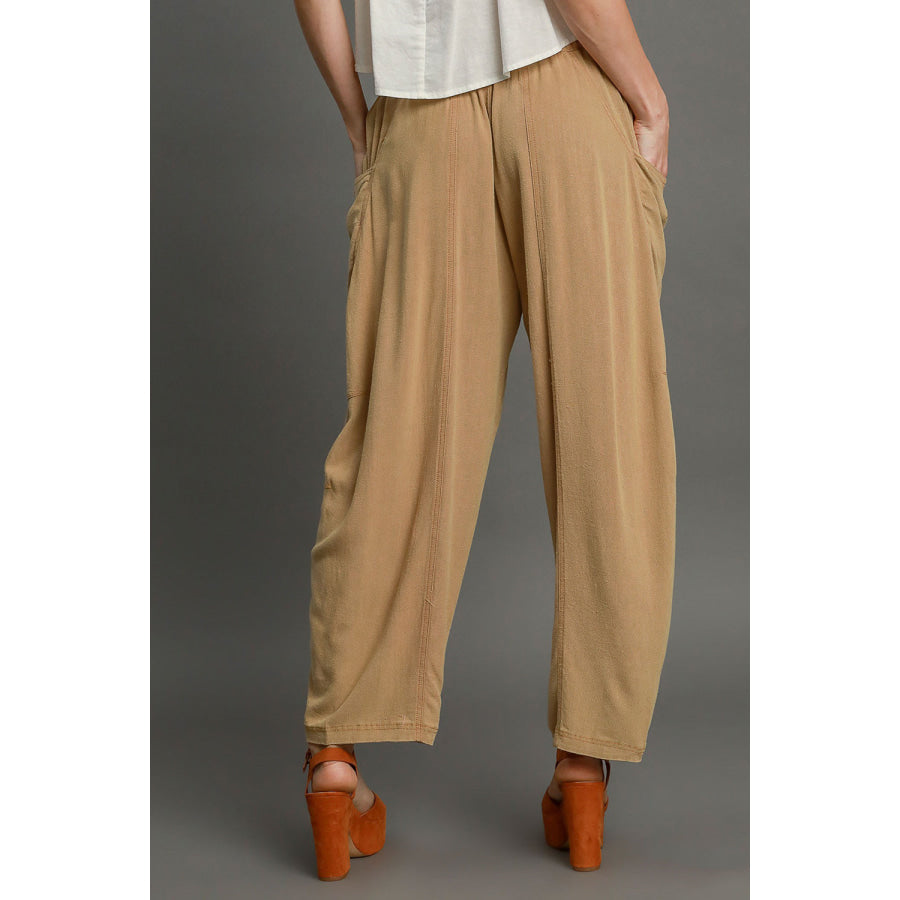 Umgee Elastic Waist Baggy Fit Pants with Pockets Apparel and Accessories