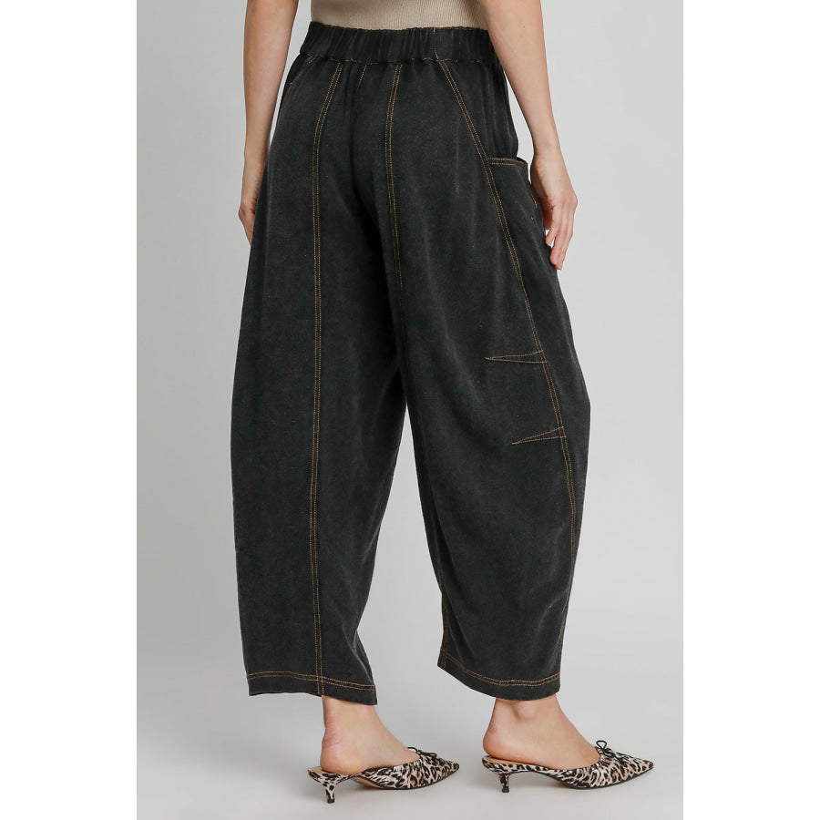 Umgee Elastic Waist Baggy Fit Pants with Pockets Apparel and Accessories