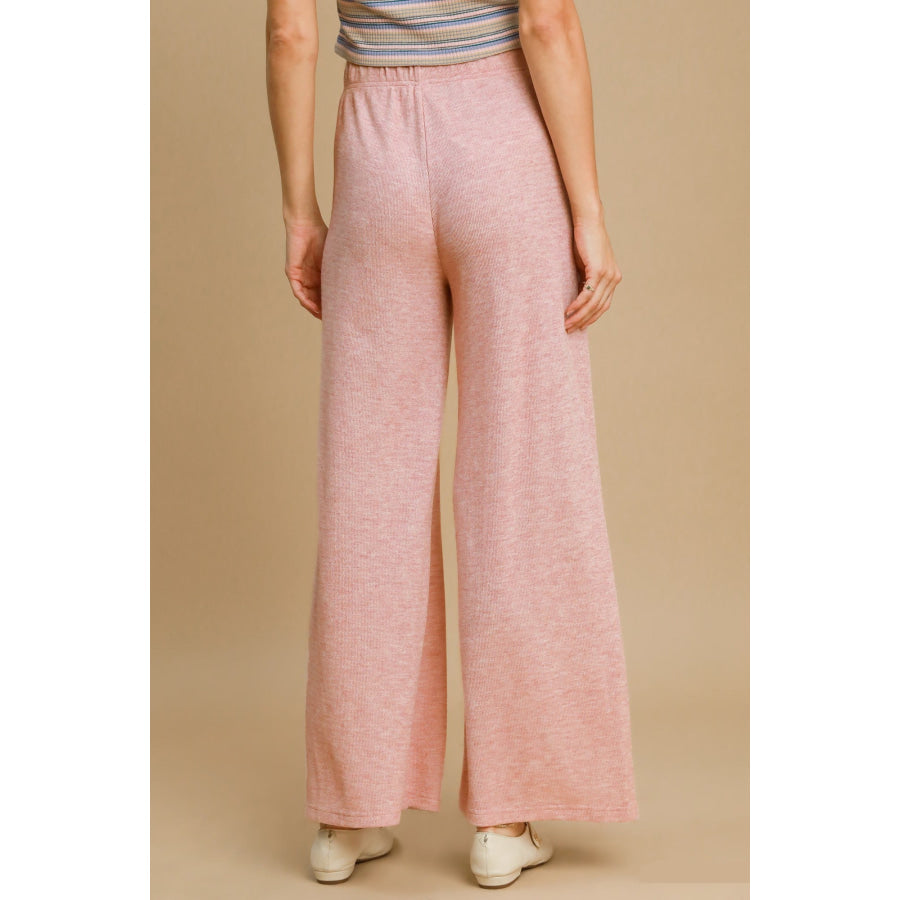 Umgee Elastic Waist Wide Leg Knit Pants Dusty Pink / S Apparel and Accessories